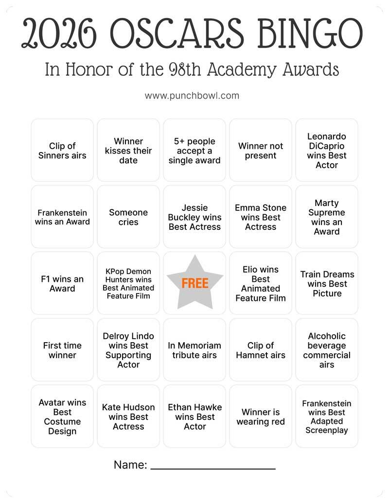 2026 Oscars Bingo